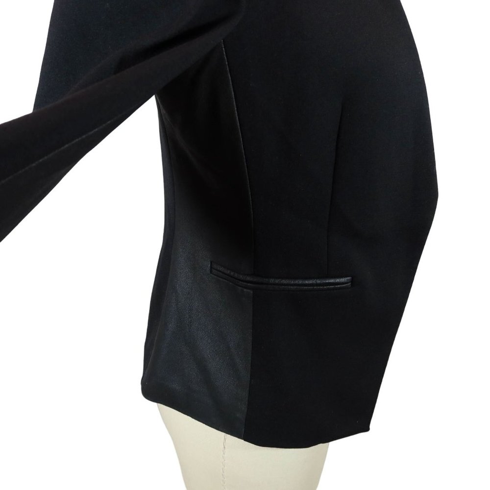 THEORY Black Open Front Lanai Blazer w/ Goat Skin Leather Trim Size 00 - Picture 4 of 9